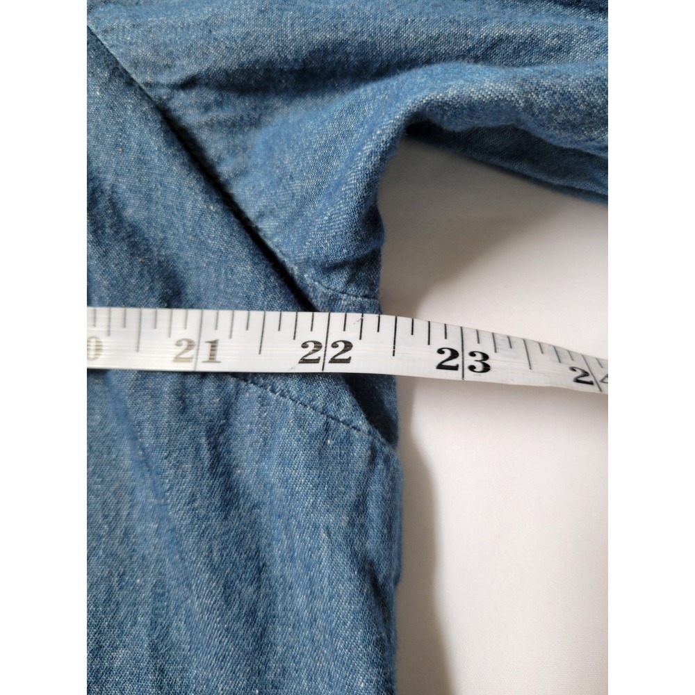 Draper James Chambray Heidi V-Neck Puff Sleeve Denim Blue Women's Top Sz L - Picture 4 of 8